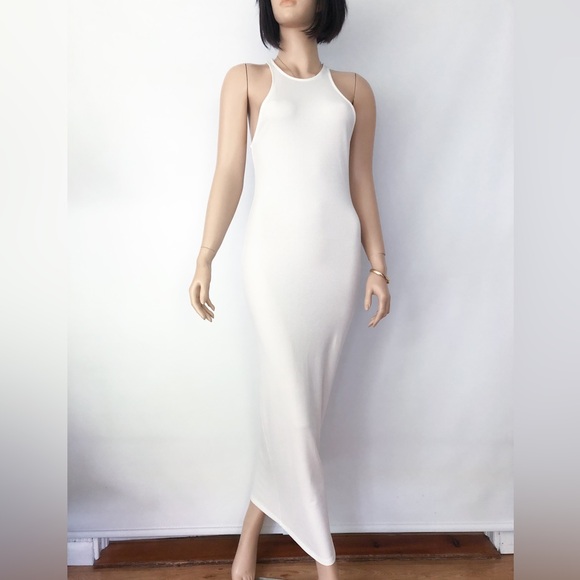NEW White Tank Maxi Dress Small Culpos X INC long Ribbed Bodycon Dress Cover Up - Picture 3 of 9